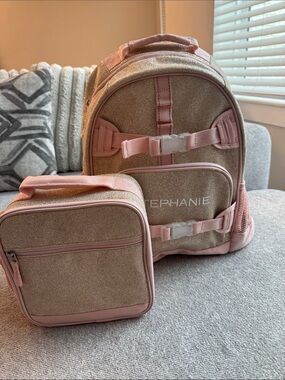 Pottery Barn Kids Pink and Gold Glitter Backpack with Matching Lunchbox